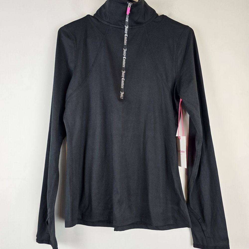 Juicy Couture Sport Black ATHLETIC SHIRT Small 1/4‎ Zip LONG SLEEVE  STRETCH.B24